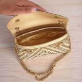 Stylish Gold-Tone Clutch with Pearl & Rhinestone Detailing Clutch Bag BG-1587