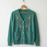 Sea Green Floral Embroidered V-Neck Cardigan SS-17