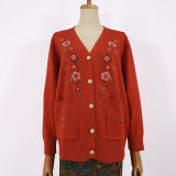 Stylish Brick Orange V-Neck Cardigan
