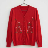 Elegant Red Floral Embroidered V-Neck Cardigan with Zari Work SS-15