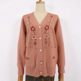 Trendy Peach V-Neck Cardigan with Multi-Floral Design SS-16