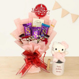 Birthday Delight Chocolate Bouquet Gift with Cute Kitty Plush Keychain SK-2389