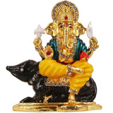 Metal Ganesh Ji Sitting On Mouse Statue