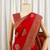 Red Dola Silk Saree with Floral Golden Thread Embroidery SR-1315
