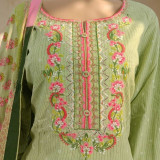 Ready-Made Cotton Kurta Set with Shawl (XXL) – Green KRST54