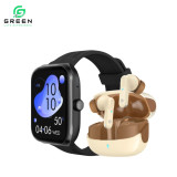 Green Combo Earbuds & Metallic Smartwatch