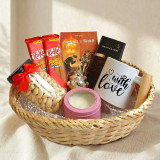 Premium Bamboo Basket Gift Hamper with Book, Chocolates & Mug SK-2447
