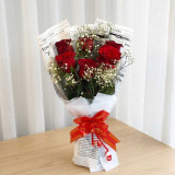 Romantic Six Red Roses Bouquet with Gypsy Fillers SK-2512