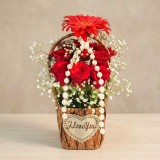 Red Roses & Gerbera Flower Gift Basket JNK-7101