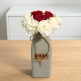 Fresh Red & White Carnation in Modern Grey Vase