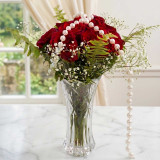 Elegant Red Rose Vase with Gypsy & Pearl Decor SK-2668