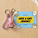 Pink Teddy Keyring with Safe Journey Greeting Card Gift SK-2674