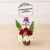 Birthday Gift Basket with Flowers & Balloon JNk-7123