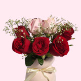 Fresh Red & Pink Roses in Personalized Baby Pink Ceramic Vase SK-2701