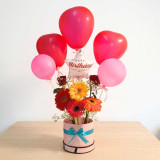 Bithday Gift Box with Balloons & Flowers JNK-7136