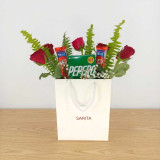 Fresh Flowers & Chocolate Treat Hamper In Custom Bag SK-2757