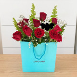 Classic Red Roses Floral Gift Set In Custom Paper Bag