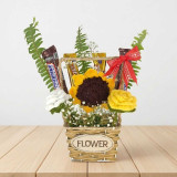 Crochet Flowers & Chocolates Gift Basket JNK-7188