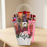 Delightful Chocolate Bars with Fresh Roses Gift Bag SK-2786