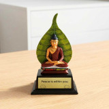 Personalized Buddha Peepal Leaf Décor on Golden Metal Sheet – Token of Love Gift TOL-61