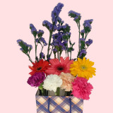 Fresh Gerbera & Carnation with Dried Purple Gypsy In Gift Bag SK-2801