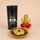 Sunflower Candle and Best Dad Ever Vacuum Mug Gift Combo Set DKG-785