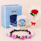 Crochet Red Rose with Birthday Mug & Tiara Headband Gift Set DKG-788