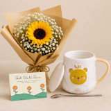 Get Well Soon Combo Gift – Mug, Card & Fresh Sunflower Bouquet SK-2821