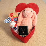 Cute Bunny Gift Hamper with Pink Pendant & Chocolates For Her SK-2841