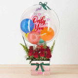 Personalized Birthday Rose Box with Bobo Balloon & Roses SK-2842