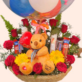 personalised Bobo Balloon Gift Hamper with Flowers, Teddy & Chocolates SK-2844