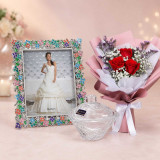Roses With Crystal Bowl & Frame Collection Gift Set DKG-799