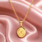 Personalized Dual-Sided Oval Flower Necklace with Initial Engraving SK-2856