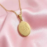 Elegant Stainless Steel Oval Pisces Zodiac Necklace SK-2867