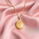 Elegant Stainless Steel Oval Pisces Zodiac Necklace