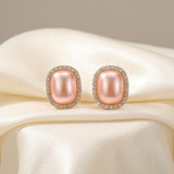 Pink Pearl Crystal Stud Earrings