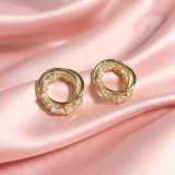 Gold Tone Interlocking Hoop Earrings with Crystal Accents