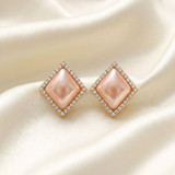 Blush Pink Pearl Geometric Crystal Stud Earrings