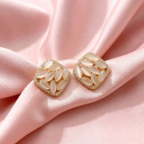 Moonstone Mosaic Square Stud Earrings with Pave Border