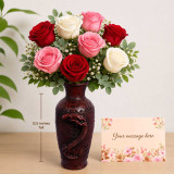 Premium Mixed Roses in Antique Dragon Vase with Greeting Card SK-2883