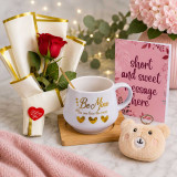 Cute Personalized Love Hamper with Ceramic Mug and Rose Bouquet SK-2889