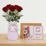 Personalized Red Rose Vase Gift with Greeting Card DKG-848