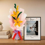 Personalized Photo Frame With Fuzzy Lilly Bouquet Gift DKG-855