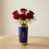 6 Red Roses with Gypsy in Ceramic Vase Gift Set DKG-879