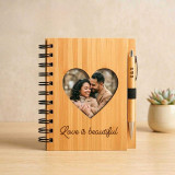 Romantic Heart Cutout Wooden Journal with Engraved Pen SK-3025