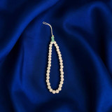 Elegant White Beaded Phone Charm with Green Accent Beads MKH-14