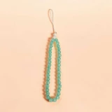 Aesthetic Mint Green Beaded Phone Charm with White Accents MKH-06
