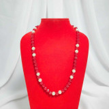 Classic Ruby Red Faceted Bead & Pearl Necklace Pote-107