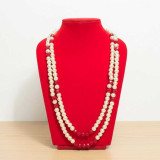 Layered Pearl Necklace with Ruby Red Beads Pote-112