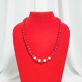 Ruby Red Necklace with Central Four Pearl Accents Pote-99
